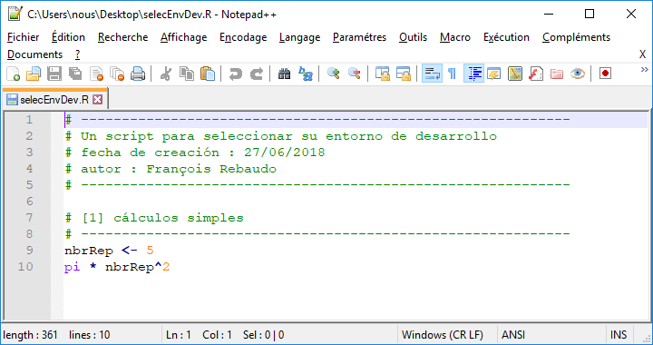 Captura de pantalla de Notepad++ en Windows: ejecutar nuestro script con F8.\label{fig:screenCapNpp02}