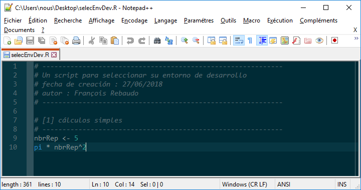 Captura de pantalla de Notepad++ en Windows con el tema Solarized.\label{fig:screenCapNpp04}